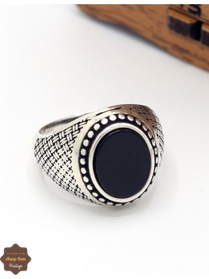 Midyat Nurtaş Gümüş Oniks Taşlı Oval Hasır Model 925 Ayar Gümüş Çocuk Yüzüğü 201025391