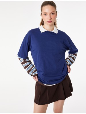 Koton Rahat Kalıp Kısa Kollu Bisiklet Yaka Arkası Taş Detaylı Tişört