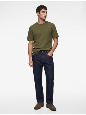 Koton Kısa Kollu Dokulu Bisiklet Yaka Slim Fit Tişört