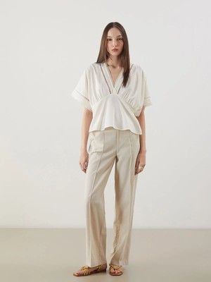 Lc Waikiki Yeni Sezon Keten Karışımlı Kadın Pileli Pantolon