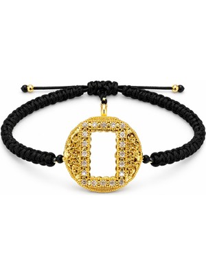 Vipfoni Gram Altın Uyumlu Siyah Makrome Çerçeve Zirkon Bileklik Ayarlanabilir