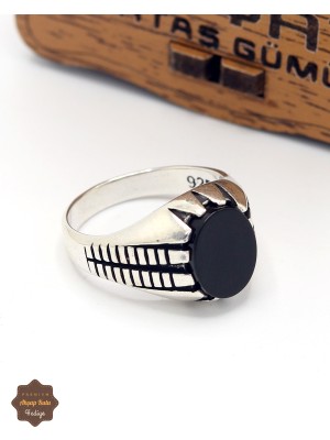 Midyat Nurtaş Gümüş Düz Oniks Taşlı Oval Model 925 Ayar Gümüş Çocuk Yüzüğü 201025398