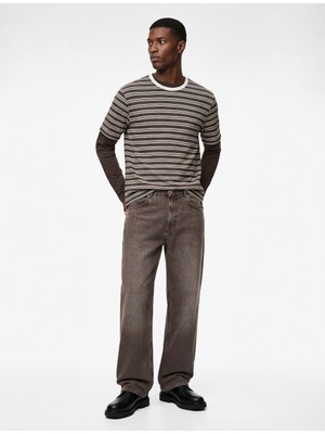 Koton Regular Fit Kısa Kollu Bisiklet Yaka Çizgili Tişört