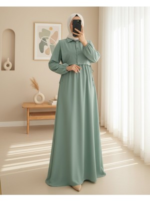 Modamorfo Üstü Gömlek Detaylı Elbise Takım      -Mint