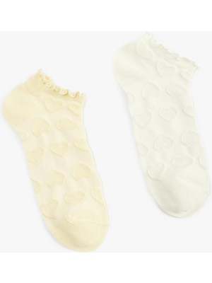 Koton Kalp Dokulu Pamuklu Fırfırlı Çok Renkli 2'li Patik Çorap Seti