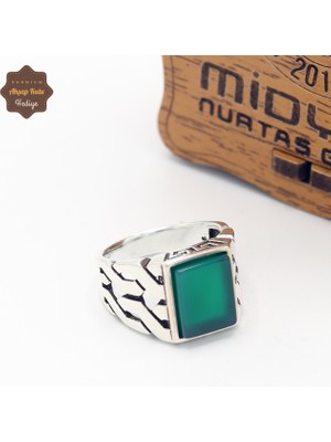 Midyat Nurtaş Gümüş Zümrüt Taşlı Zincir Motifli 925 Ayar Gümüş Çocuk Yüzüğü 201025337