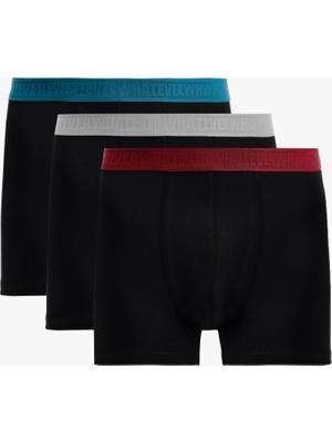 Koton Erkek Desensiz 3'lü Boxer Seti Regular Paça Siyah Renkli Bel Detaylı Rahat Fit