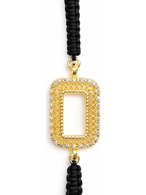 Vipfoni Gram Altın Uyumlu Siyah Makrome Çerçeve Zirkon Bileklik Ayarlanabilir-M5