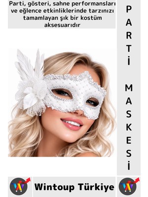 Wintoup #partimaskesi Luxery Estetik Kostüm Davet Yılbaşı Cosplay Balo Şık Tüylü Venedik Parti Maskesi
