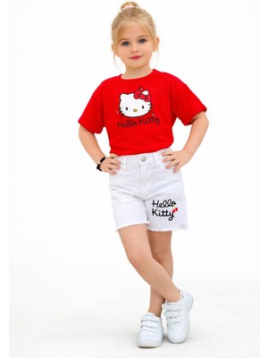 Bambam Kız Çocuk Hello Kitty Baskılı Kırmızı Tişört  Ve  Şort Takım 26022