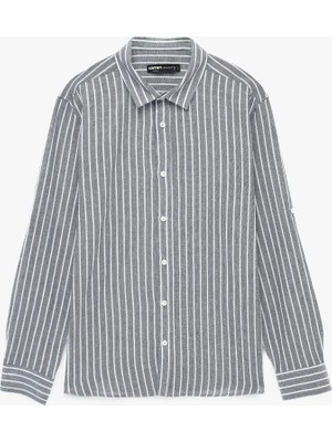 Koton Klasik Yaka Regular Fit Uzun Kollu Pamuklu Çizgili Gömlek