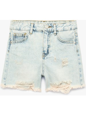 Koton Kız Çocuk Cepli Denim Şort Desensiz Hafif Kumaş Günlük Kullanım İçin Rahat