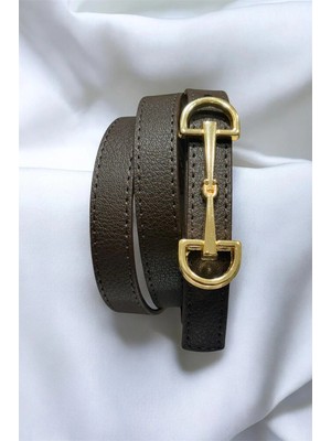 Nish&Chic Gold Tokalı Vegan Deri Ince Kemer