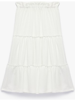 Koton Beli Lastikli Kat Kat Detaylı Midi Etek