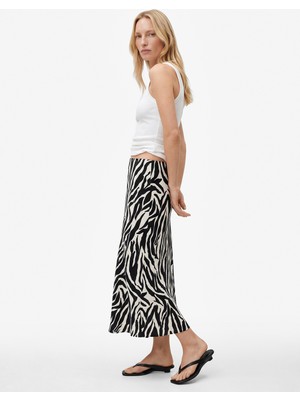 Koton Zebra Desenli Midi Saten Etek