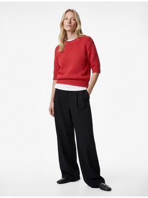 Koton Cep Detaylı Yüksek Bel Bol Kesim Krep Kumaş Pileli Pantolon