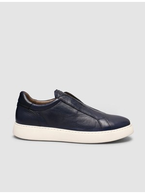 Cabani Lacivert Hakiki Deri Slip-On Sneaker Ayakkabı