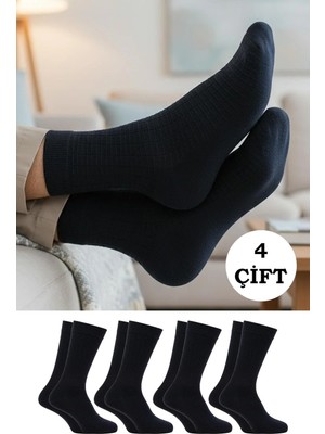 Kardeşler Çorap Erkek Bambu Uzun Soket Çorap Siyah Dikişsiz 4'lü Premium Kutulu