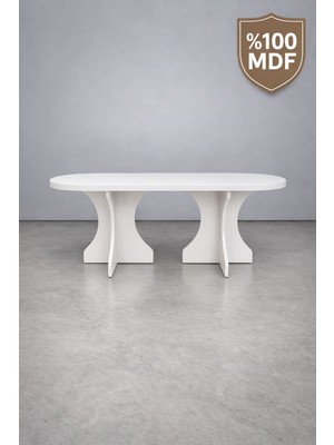 Mobilyacın Oval Salon Yemek Masası Kare Ayak 36MM Kalın Kenarlı 180X90 -Beyaz