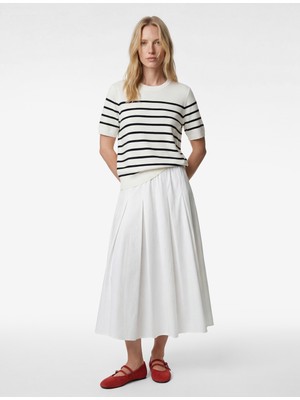 Koton Regular Fit Kısa Kollu Bisiklet Yaka Çizgili Triko Kazak