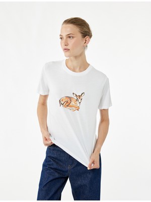 Koton Pamuklu Regular Fit Kısa Kollu Bisiklet Yaka Ceylan Baskılı Tişört