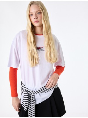 Koton Kısa Kollu Bisiklet Yaka Pamuklu Baskılı Tişört