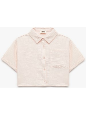 Koton Kısa Kollu Düğmeli Cep Detaylı Crop Gömlek