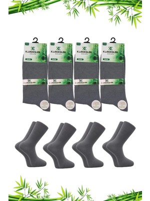 Kardeşler Çorap Erkek Bambu Soket Uzun Düz Gri Çorap Dikişsiz 4'lü Paket