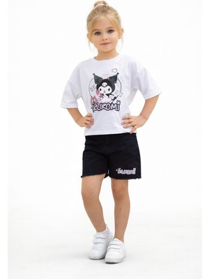 Bambam Kız Çocuk Kuromi Baskılı Tişört ve Siyah Şort Takım 26011