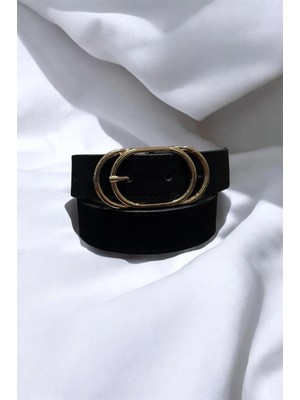 Nish&Chic Gold Düğmeli Süet Kemer