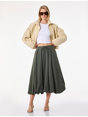 Koton Beli Bağcıklı Paraşüt Kumaş Cepli Midi Balon Etek