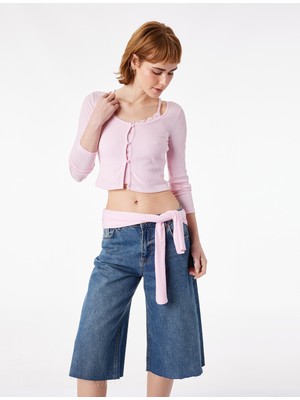 Koton Slim Fit Uzun Kollu Düğmeli Atletli Bisiklet Yaka Kaşkorse Tişört