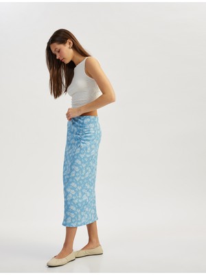 Koton Drapeli Çiçekli Beli Lastikli Midi Kalem Etek Bürümcük