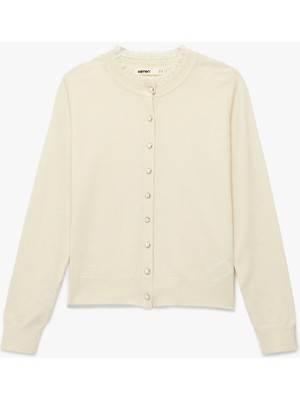 Koton Uzun Kollu Dantel Detaylı Bisiklet Yaka Düğmeli Triko Hırka