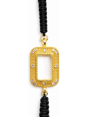 Vipfoni Gram Altın Uyumlu Siyah Makrome Çerçeve Zirkon Bileklik Ayarlanabilir-M3