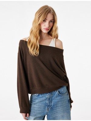 Koton Uzun Kollu Yumuşak Dokulu Omzu Açık Tişört