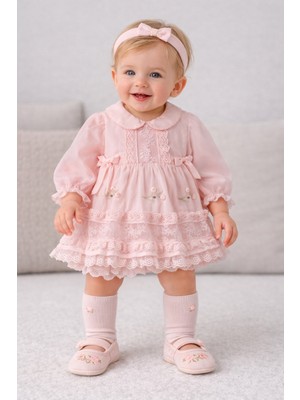 Kız Bebek Poplin Kumaş Mevlid ve Özel Günler Için Elbise Takımları 53103 53153