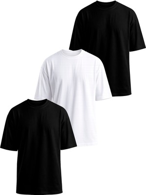Monox Oversize Unisex  3\'lü T-Shirt %100 Pamuk Rahat Kesim