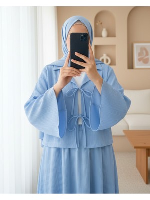 Modamorfo Önü Bağlamalı Etekli Krinkıl Takım   -Bebe Mavi