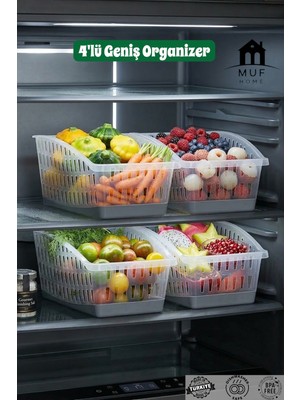 Muf Home Qlux Ideas 4'lü Çok Amaçlı Şeffaf Düzenleyici Sepet Seti Buzdolabı Dolap Içi Banyo ve Kiler Organizeri