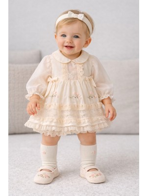 Kız Bebek Poplin Kumaş Mevlid ve Özel Günler Için Elbise Takımları 53103 53153