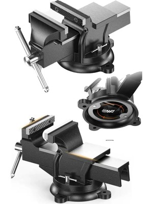 Moonshop Alman Modeli Pro Çelik Kol 150 mm 4" 360" Dönerli Taban Dövme Çelik Sabit Tezgah Masa Mengenesi...