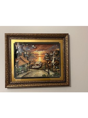 Özel Tasarım Klasik Manzara Rölyef Tablo - 50X60 cm Lüks Çerçeveli