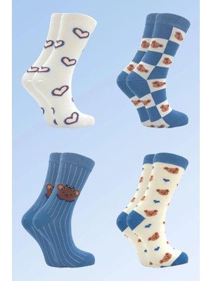 Kardeşler Çorap Kadın Pamuklu Soket Çorap Çok Renkli 4'lü Paket