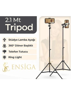 Ensiga Tripod 2.1 mt 360 Döner Başlıklı Telefon Tutucu Ring Light Metal Işık Stüdyo Lamba Ayağı