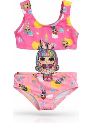 The Littles Kids Kız Çocuk Bebek Figürlü Pembe Renk Lastikli Mayo