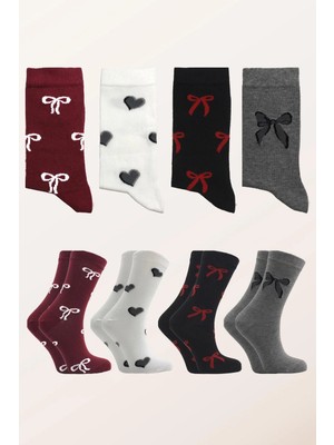 Kardeşler Çorap Kadın Pamuklu Desenli Soket Çorap Çok Renkli 4'lü Paket