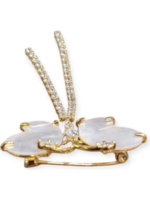 Nish&Chic Taşlı Sedefli Kelebek Broş