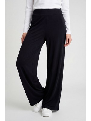 Siyah Comfort Fit Geniş Paça Korsajlı Palazzo Kadın Pantolon - 94681