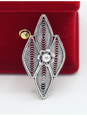 Midyat Nurtaş Gümüş Taşsız Çiçekli Mekik Model Telkari Gümüş Kadın Broş 201025421